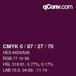 Farbcode: CMYK 0 / 87 / 27 / 70 | qconv.com