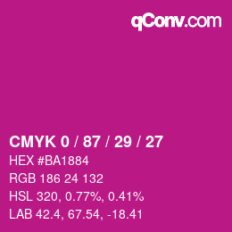 カラーコード: CMYK 0 / 87 / 29 / 27 | qconv.com