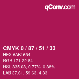 颜色代码: CMYK 0 / 87 / 51 / 33 | qconv.com