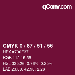 カラーコード: CMYK 0 / 87 / 51 / 56 | qconv.com