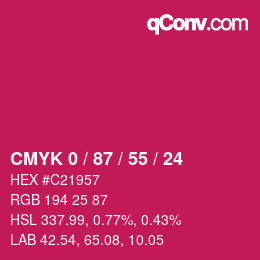 Farbcode: CMYK 0 / 87 / 55 / 24 | qconv.com
