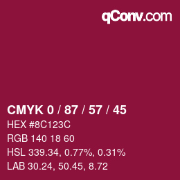 カラーコード: CMYK 0 / 87 / 57 / 45 | qconv.com