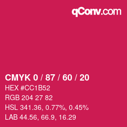 カラーコード: CMYK 0 / 87 / 60 / 20 | qconv.com