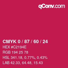 カラーコード: CMYK 0 / 87 / 60 / 24 | qconv.com