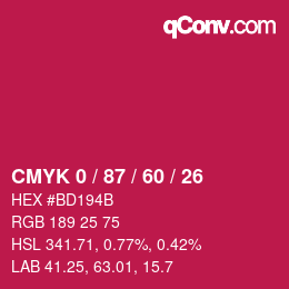 カラーコード: CMYK 0 / 87 / 60 / 26 | qconv.com