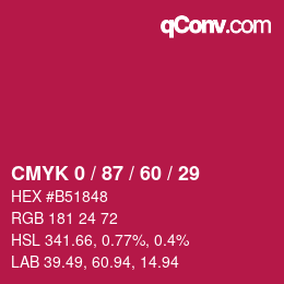 颜色代码: CMYK 0 / 87 / 60 / 29 | qconv.com