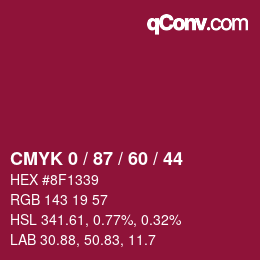 カラーコード: CMYK 0 / 87 / 60 / 44 | qconv.com