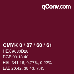 カラーコード: CMYK 0 / 87 / 60 / 61 | qconv.com