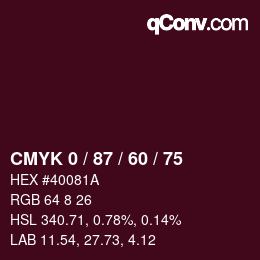 Color code: CMYK 0 / 87 / 60 / 75 | qconv.com