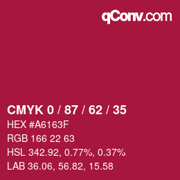 Code couleur: CMYK 0 / 87 / 62 / 35 | qconv.com