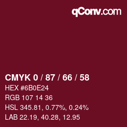 Color code: CMYK 0 / 87 / 66 / 58 | qconv.com