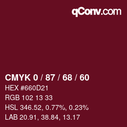 カラーコード: CMYK 0 / 87 / 68 / 60 | qconv.com