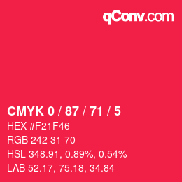 Color code: CMYK 0 / 87 / 71 / 5 | qconv.com