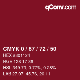 Farbcode: CMYK 0 / 87 / 72 / 50 | qconv.com
