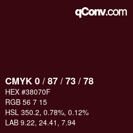 Farbcode: CMYK 0 / 87 / 73 / 78 | qconv.com