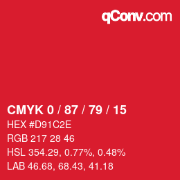 Color code: CMYK 0 / 87 / 79 / 15 | qconv.com