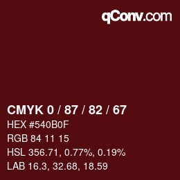 カラーコード: CMYK 0 / 87 / 82 / 67 | qconv.com
