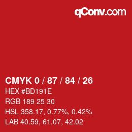 Color code: CMYK 0 / 87 / 84 / 26 | qconv.com