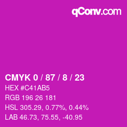 カラーコード: CMYK 0 / 87 / 8 / 23 | qconv.com