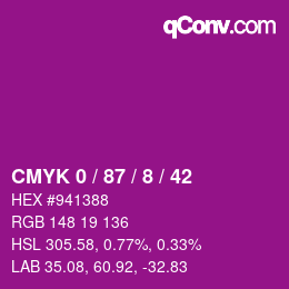 カラーコード: CMYK 0 / 87 / 8 / 42 | qconv.com