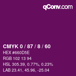 カラーコード: CMYK 0 / 87 / 8 / 60 | qconv.com