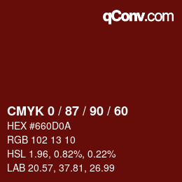 カラーコード: CMYK 0 / 87 / 90 / 60 | qconv.com