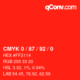 カラーコード: CMYK 0 / 87 / 92 / 0 | qconv.com