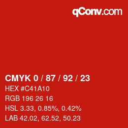 カラーコード: CMYK 0 / 87 / 92 / 23 | qconv.com