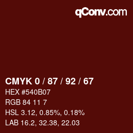 カラーコード: CMYK 0 / 87 / 92 / 67 | qconv.com