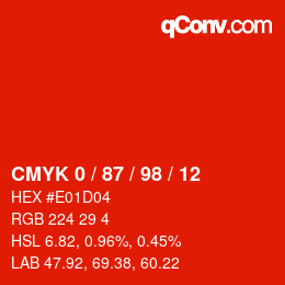 Color code: CMYK 0 / 87 / 98 / 12 | qconv.com