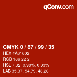 Farbcode: CMYK 0 / 87 / 99 / 35 | qconv.com