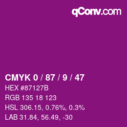 Color code: CMYK 0 / 87 / 9 / 47 | qconv.com
