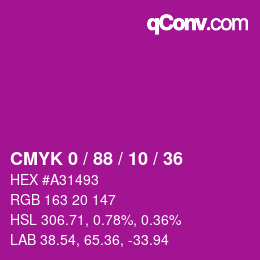 カラーコード: CMYK 0 / 88 / 10 / 36 | qconv.com