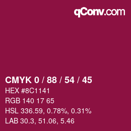 カラーコード: CMYK 0 / 88 / 54 / 45 | qconv.com