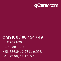 カラーコード: CMYK 0 / 88 / 54 / 49 | qconv.com