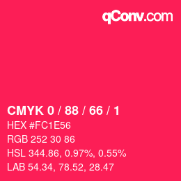 颜色代码: CMYK 0 / 88 / 66 / 1 | qconv.com
