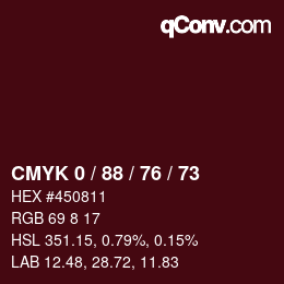 Farbcode: CMYK 0 / 88 / 76 / 73 | qconv.com