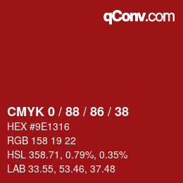 Farbcode: CMYK 0 / 88 / 86 / 38 | qconv.com