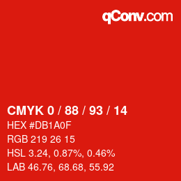 カラーコード: CMYK 0 / 88 / 93 / 14 | qconv.com