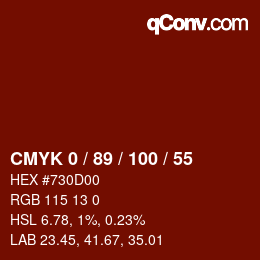 カラーコード: CMYK 0 / 89 / 100 / 55 | qconv.com