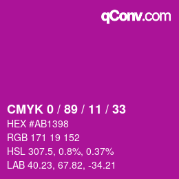カラーコード: CMYK 0 / 89 / 11 / 33 | qconv.com