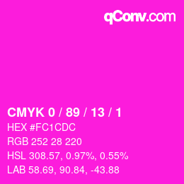 カラーコード: CMYK 0 / 89 / 13 / 1 | qconv.com