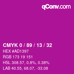 カラーコード: CMYK 0 / 89 / 13 / 32 | qconv.com
