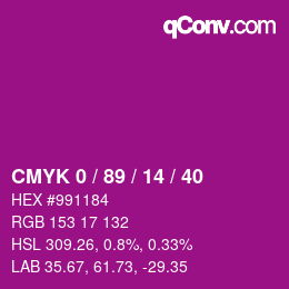 カラーコード: CMYK 0 / 89 / 14 / 40 | qconv.com