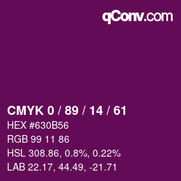 カラーコード: CMYK 0 / 89 / 14 / 61 | qconv.com