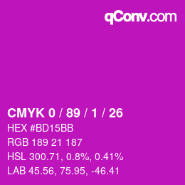 カラーコード: CMYK 0 / 89 / 1 / 26 | qconv.com