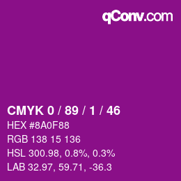 カラーコード: CMYK 0 / 89 / 1 / 46 | qconv.com