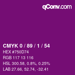 カラーコード: CMYK 0 / 89 / 1 / 54 | qconv.com