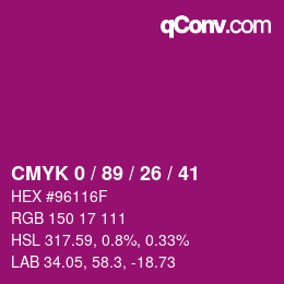 カラーコード: CMYK 0 / 89 / 26 / 41 | qconv.com