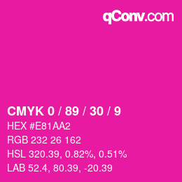 カラーコード: CMYK 0 / 89 / 30 / 9 | qconv.com